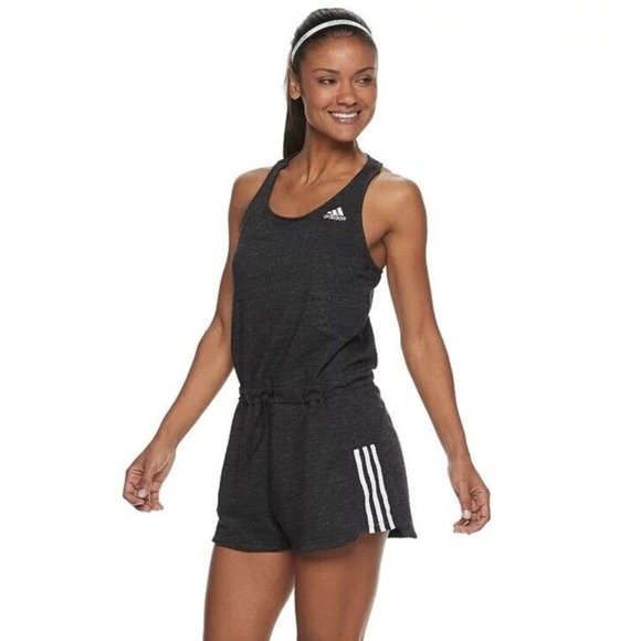 Adidas Sport 2 Street Jumpsuit Romper‎ Shorts Marled Black White Women's Size XS - Picture 1 of 16